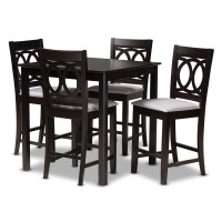 Baxton Studio RH315P-Grey/Dark Brown-5PC Pub Set Lenoir Modern and Contemporary Gray Fabric Upholstered Espresso Brown Finished 5-Piece Wood Pub Set